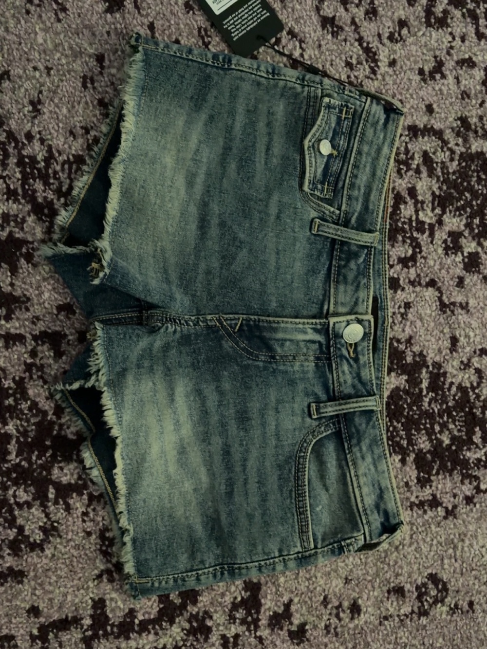 True Religion Frayed Hem Mid-Blue Denim Shorts